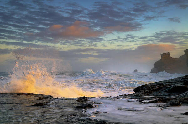 Scenics Poster featuring the photograph Usa, Oregon, Lincoln County, Waves #1 by Gary Weathers