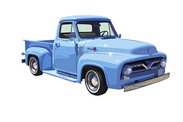 Ford F100 Truck Poster featuring the photograph 1955 Ford F100 Blue Pickup Truck Canvas by Keith Webber Jr