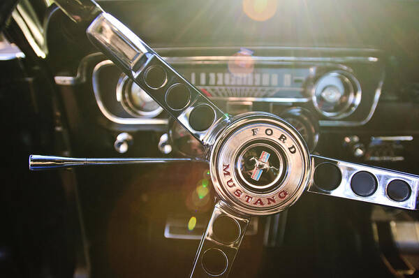 1965 Shelby Prototype Ford Mustang Poster featuring the photograph 1965 Shelby prototype Ford Mustang Steering Wheel Emblem by Jill Reger