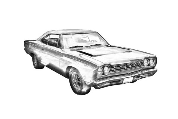 Car Poster featuring the photograph 1968 Plymouth Roadrunner Muscle Car Illustration by Keith Webber Jr