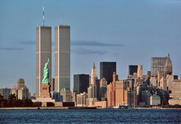 Photography Poster featuring the photograph 1980s Statue Of Liberty And Twin Towers by Vintage Images