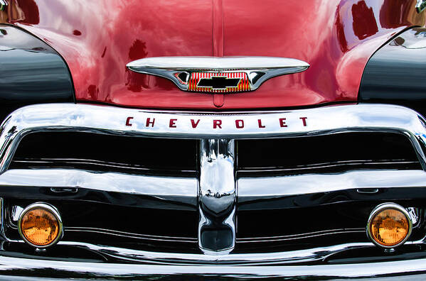 1955 Chevrolet 3100 Pickup Truck Grille Emblem Poster featuring the photograph 1955 Chevrolet 3100 Pickup Truck Grille Emblem by Jill Reger