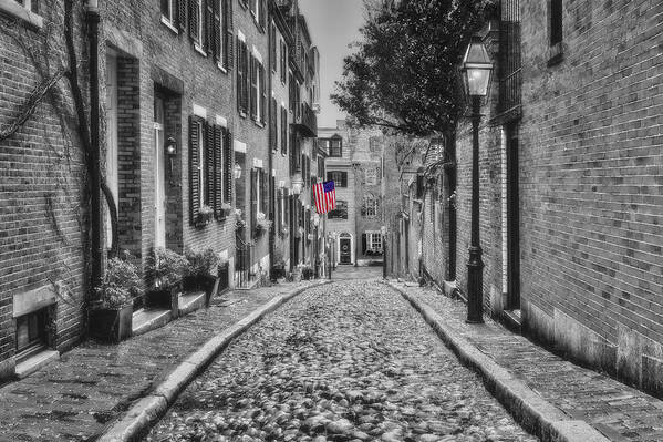 Acorn Street Poster featuring the photograph Acorn Street Boston BW #2 by Susan Candelario