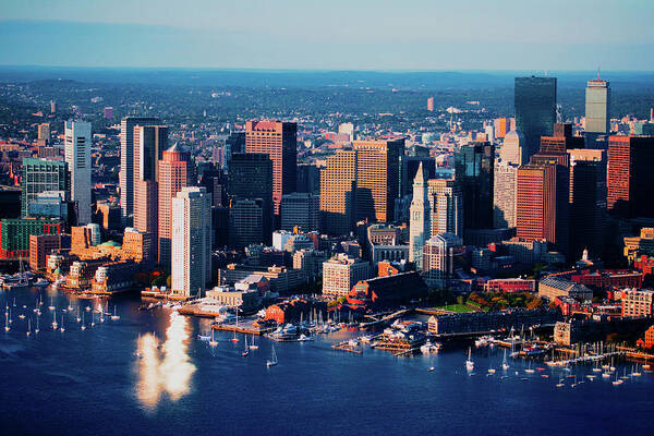 Photography Poster featuring the photograph Aerial Morning View Of Boston Skyline #2 by Panoramic Images