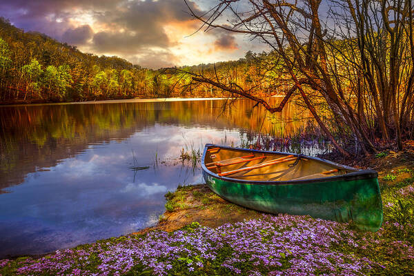 Boats Poster featuring the photograph Canoe at the Lake by Debra and Dave Vanderlaan