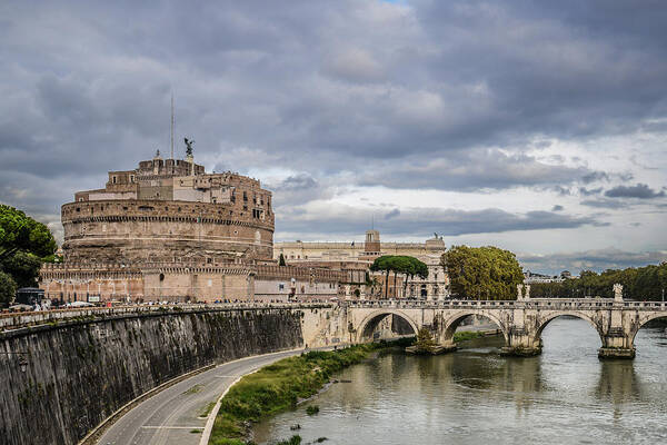 Ancient Poster featuring the photograph Castle St Angelo in Rome Italy #2 by Brandon Bourdages