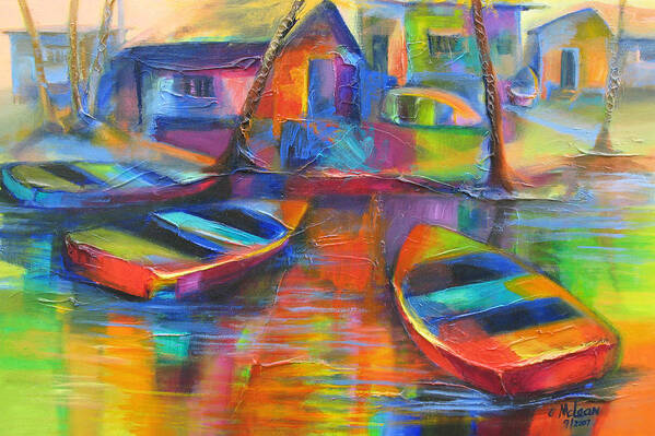 Abstract Poster featuring the painting Fishing Village #3 by Cynthia McLean