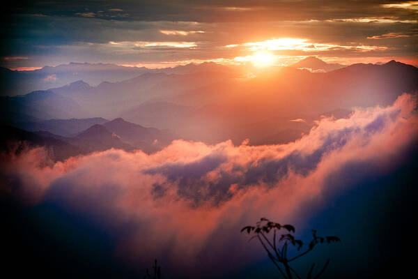 Gosaikunda Poster featuring the photograph Red Sunset Himalayas Mountain Nepal #2 by Raimond Klavins