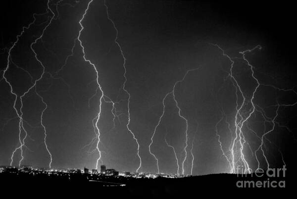 Lightning Poster featuring the photograph Tucson City Lightning by J L Woody Wooden