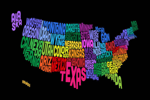 Usa Map Poster featuring the digital art United States Typography Text Map #2 by Michael Tompsett