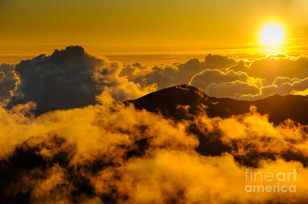 Haleakala National Park Poster featuring the photograph Clouds at sunrise over Haleakala Crater Maui Hawaii USA #24 by Don Landwehrle