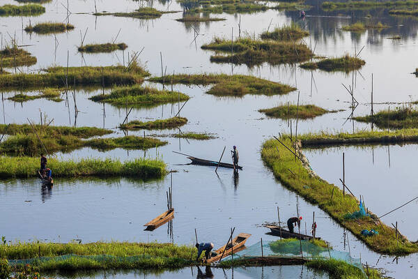 People Poster featuring the photograph Fishing, Loktak Lake, Near Imphal #3 by Peter Adams