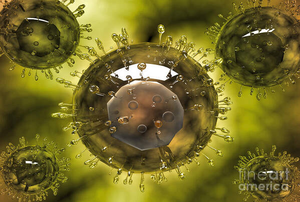 Protoplasm Poster featuring the digital art Group Of H5n1 Virus With Glassy View #3 by Stocktrek Images