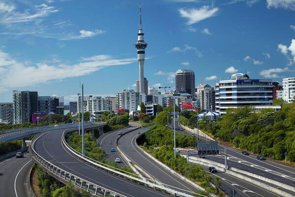Auckland Poster featuring the photograph Motorways And Skytower, Auckland, North #3 by David Wall