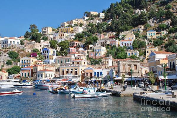 Symi Poster featuring the photograph Yialos harbour Symi #3 by David Fowler