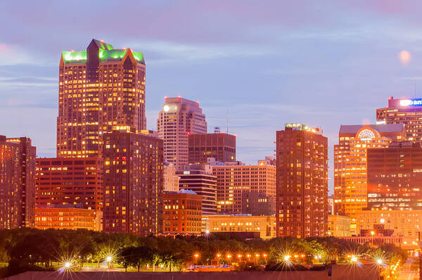 Missouri Poster featuring the photograph City of St. Louis skyline. Image of St. Louis downtown with Gate #4 by Alex Grichenko