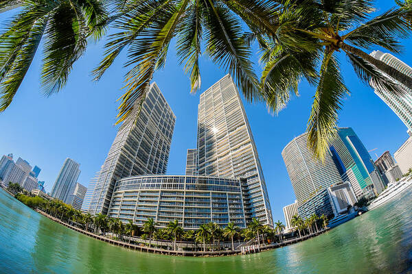 Architecture Poster featuring the photograph Downtown Miami Brickell Fisheye #4 by Raul Rodriguez