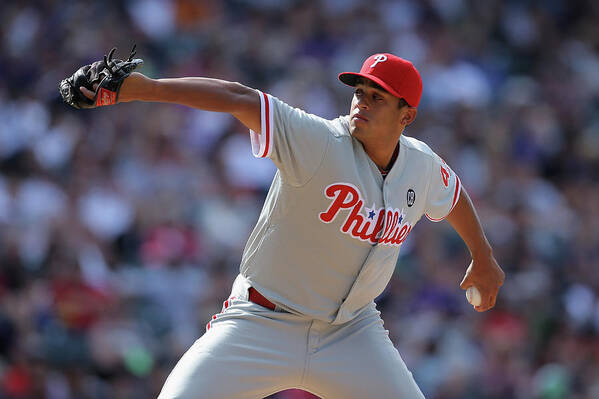 Relief Pitcher Poster featuring the photograph Philadelphia Phillies V Colorado Rockies by Doug Pensinger