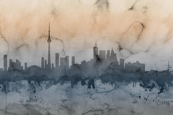 Toronto Poster featuring the digital art Toronto Canada Skyline #6 by Michael Tompsett