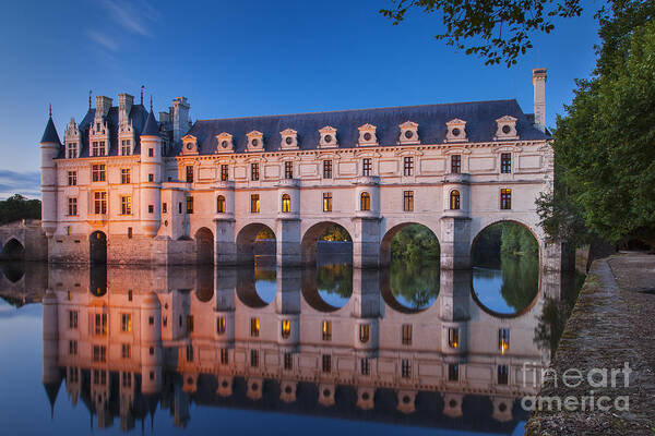 Chateau Chenonceau Poster featuring the photograph Chateau Chenonceau Night - Loire Valley France by Brian Jannsen