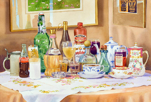 Drinks Poster featuring the painting A Collection of Drinks by Mary Helmreich