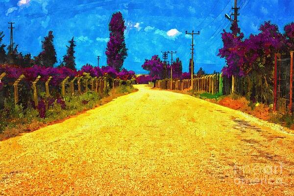 Painting Poster featuring the digital art A digitally converted painting of an empty country lane by Ken Biggs