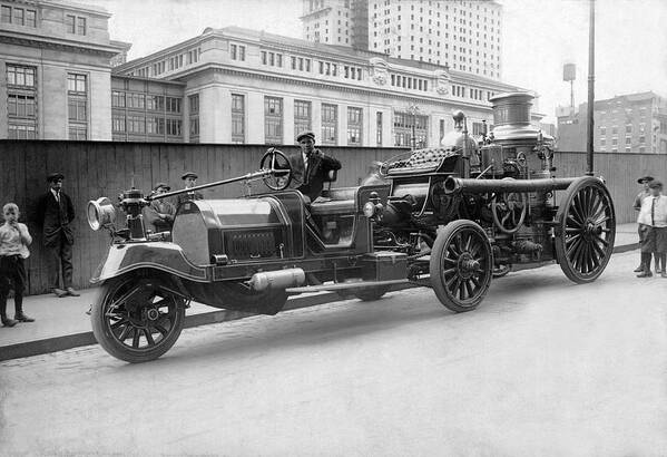 1035-902 Poster featuring the photograph A Five Wheel Fire Engine by Underwood Archives