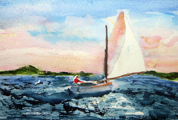 Sailing Poster featuring the painting A Man and His Boat by Michael Helfen