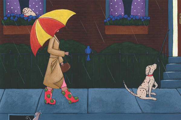 Rain Poster featuring the painting A Walk on a Rainy Day by Christy Beckwith