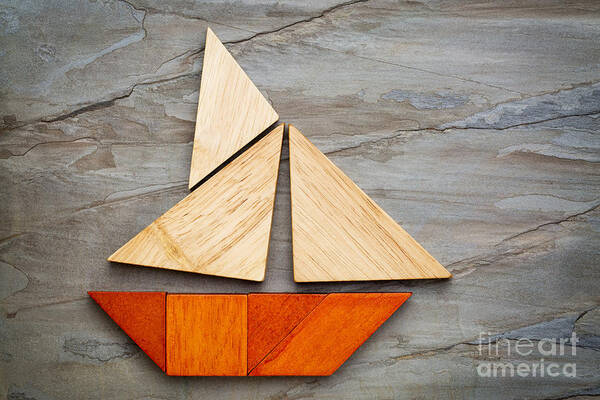 Chinese Poster featuring the photograph Abstract Sailboat From Tangram Puzzle by Marek Uliasz