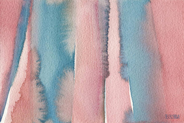 Abstract Poster featuring the painting Abstract Watercolor Painting - Coral and Teal Blue Wide Stripes by Beverly Brown