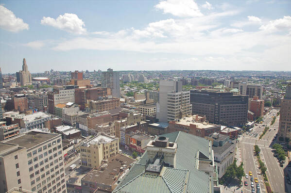 Viewpoint Poster featuring the photograph Aerial View Of Rooftops And City Skyline by Barry Winiker