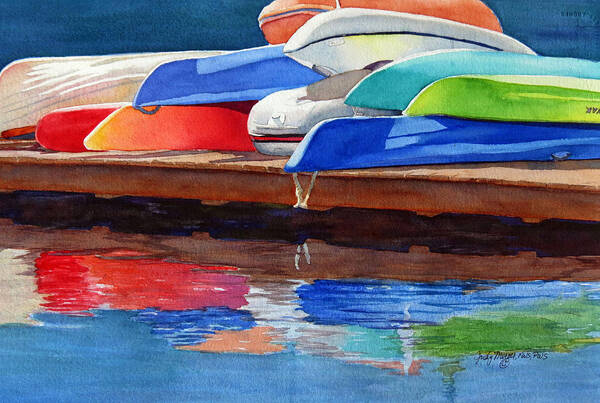 Kayaks Poster featuring the painting Afternoon Pileup by Judy Mercer