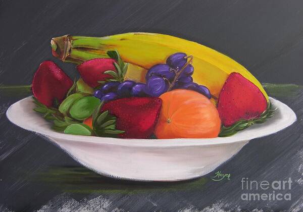 Fruit In White Bowl Poster featuring the painting All things sweet II by Barbara Hayes