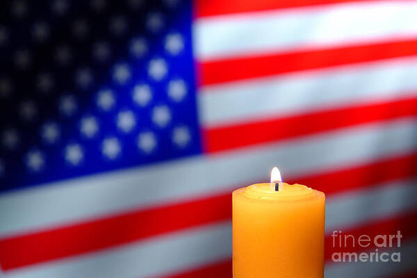 American Poster featuring the photograph American Flag and Candle by Olivier Le Queinec