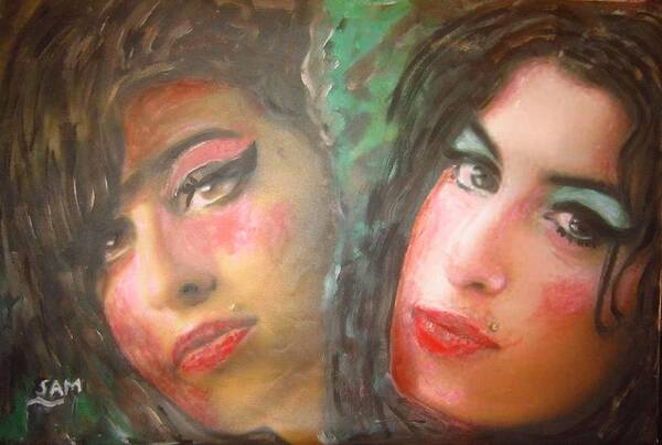 Amywinehous Poster featuring the painting Amy 2 Faces by Sam Shaker