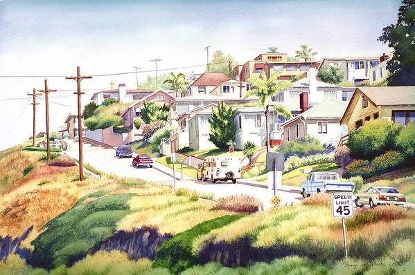 San Diego Poster featuring the painting Andrews Street Mission Hills by Mary Helmreich