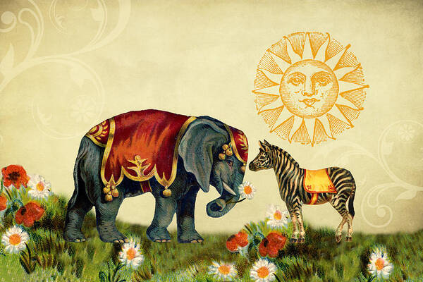 Elephants Poster featuring the digital art Animal Love by Peggy Collins