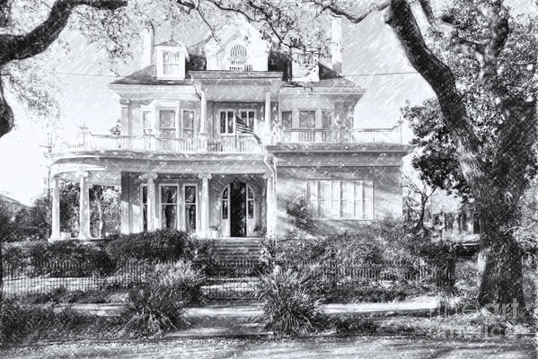 House Poster featuring the photograph Anthemion at 4631 St Charles Ave. New Orleans Sketch by Kathleen K Parker