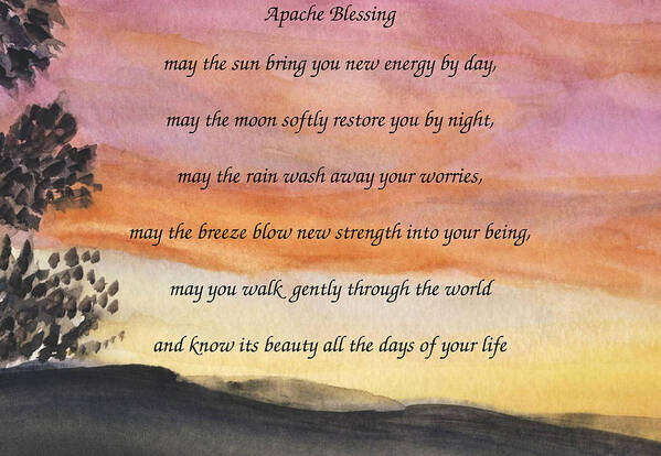 Apache Blessing Poster featuring the painting Apache Blessing with Sunset by Linda Feinberg