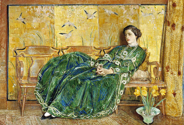 Childe Hassam Poster featuring the painting April. The Green Gown  by Childe Hassam