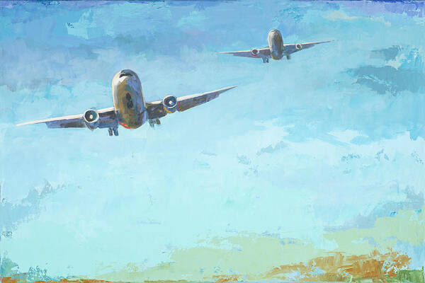 Airplanes Poster featuring the painting Arrivals #3 by David Palmer