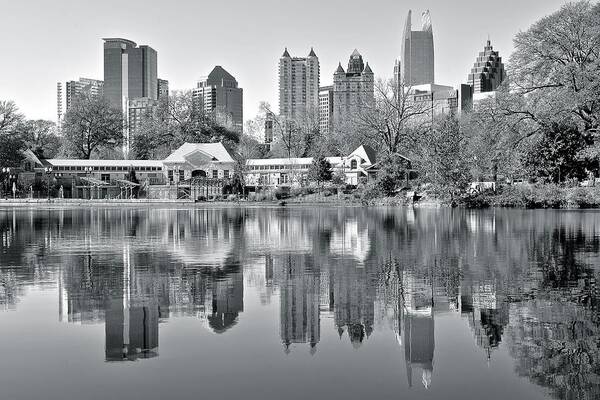 Atlanta Poster featuring the photograph Atlanta Reflecting in Black and White by Frozen in Time Fine Art Photography
