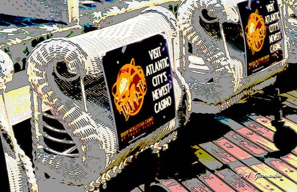 Atlantic City Poster featuring the digital art Atlantic City Nostalgia Boardwalk Rolling Chairs by A Macarthur Gurmankin