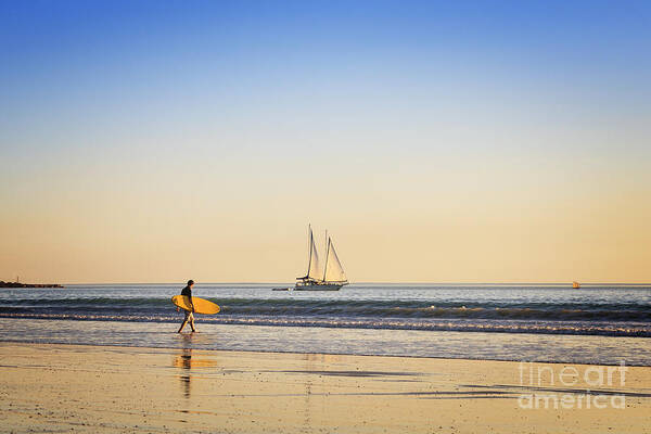 Ambience Poster featuring the photograph Australia Broome Cable Beach Surfer and Sailing Ship by Colin and Linda McKie
