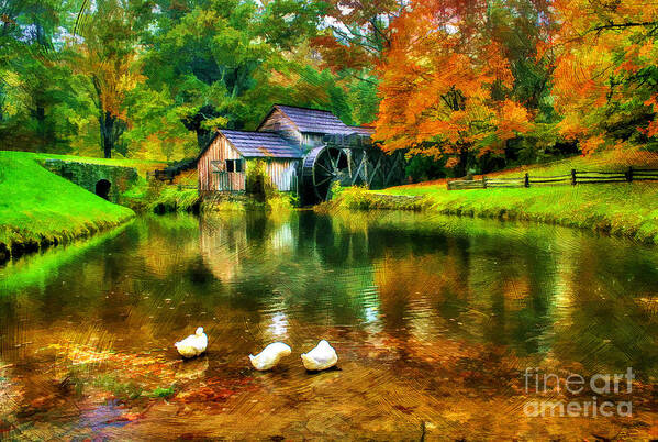 Painterly Poster featuring the photograph Autumn at the Mill by Darren Fisher