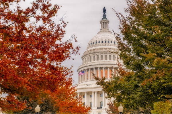 Us Capitol Poster featuring the photograph Autumn In The US Capitol by Susan Candelario