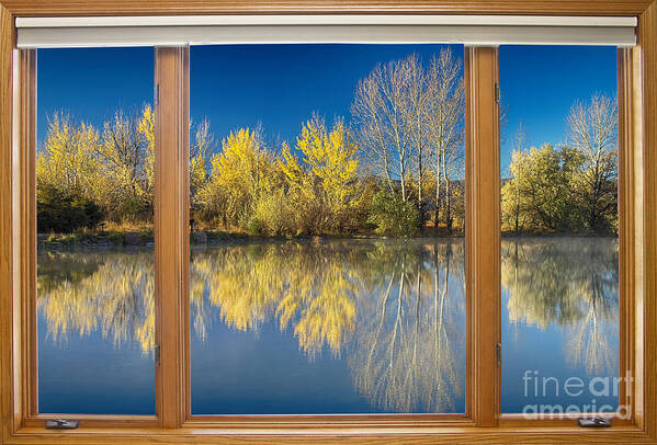 Windows Poster featuring the photograph Autumn Water Reflection Classic Wood Window View by James BO Insogna