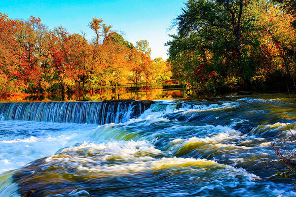 Amazing Autumn Flowing Waterfalls On The Tennessee Stones River Poster featuring the photograph Amazing Autumn Flowing Waterfalls On The River by Jerry Cowart