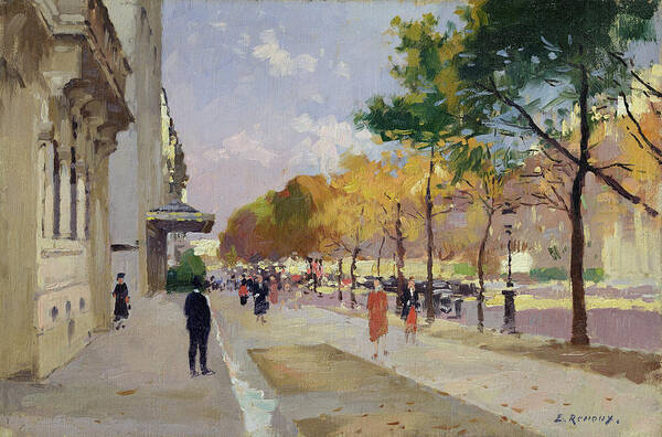 Street Scene Poster featuring the painting Avenue Montaigne, Paris by Jules Ernest Renoux